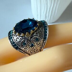 Fashion Jewelry Teal Blue Oval Statement Ring - Women Jewelry